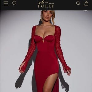 Oh polly SAN MARINO Embellished Side Split Maxi Dress in Red  - XS US 0